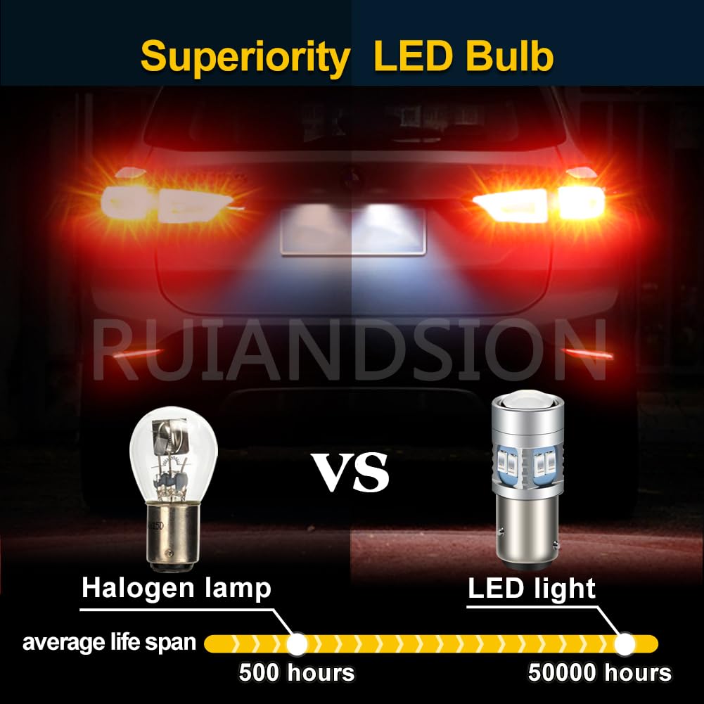 Ruiandsion 2 PZ Rosso BAZ15D Lampadine LED 6-24V P21/4W Doppia Funzione Alta Basso Beam 5730 12SMD Chipset LED Lampadine per Back Up Car Side Marker Posteriori Posteriori