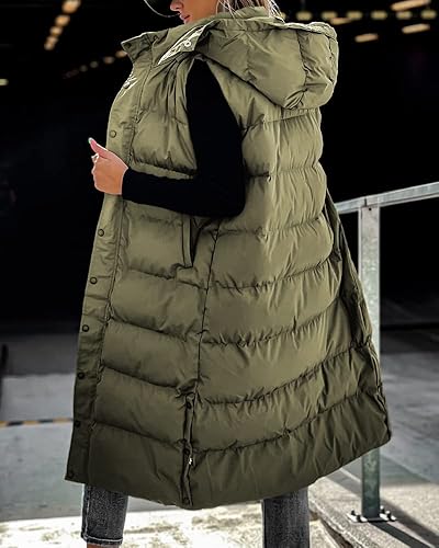 Miniatura 3 de Grlasen Chaleco largo acolchado con capucha para mujer, abrigos de invierno acolchados con cremallera cálida y acolchada