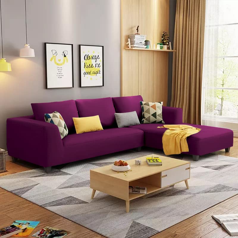 Image of Galib RHS 4 Seater L Shape Sofa Set for Living Room (Purple) Premium Fabric