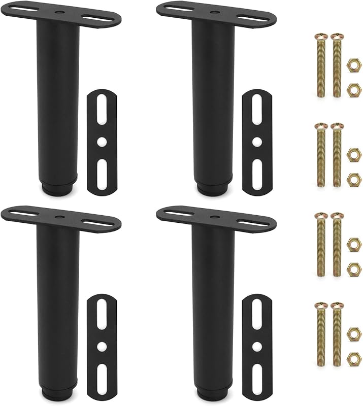 QWORK 4 darabos bútor láb magasságállítható 180-330 mm vasalap csavarható lemezzel fekete
