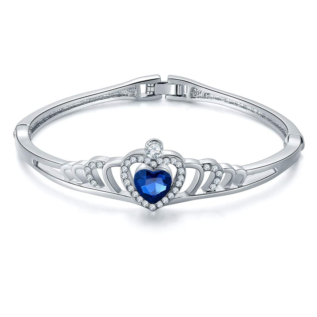 Jewels Galaxy Luxuria Limited Edition Royal Blue Princess Heart Design Platinum Plated Magnificent Crystal Bracelet for Women/Girls (SMNJG-BNGG-3111)