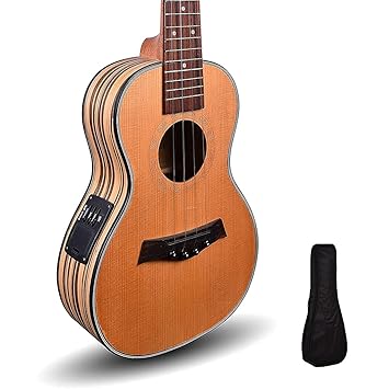 Kadence 24 inch Concert Size Ukulele Solid Spruce Wood Top Fluorocarbon Strings with EQ and Bag (Spruce Top with Zebra Wood Back)