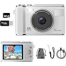 Digital Camera 4K Video Recording, 50 Million Pixels Digital Camera, 32 GB Micro SD Card Included, AF Autofocus, Compact Camera, 2.83 Inch Large Screen, 16x Zoom, Flash, Image Stabilization, Webcam