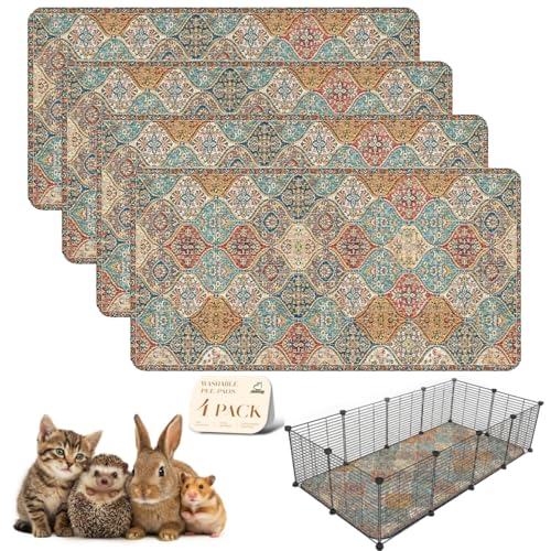 Image of nunubaby 4PACK Washable Pee Pads for Dogs, Stylish, Non-Slip and Leak-Proof Pee Pads. Reusable Potty Pads for Dogs for Crates and Floors.(Cream /Multi,24 inch x48 inch )