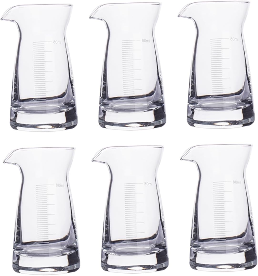 OUNONA 6Pcs Glass Measuring Cups with Scale Lines Transparent Liquid Measuring Jugs for Bar Use Accurate Drink Pouring
