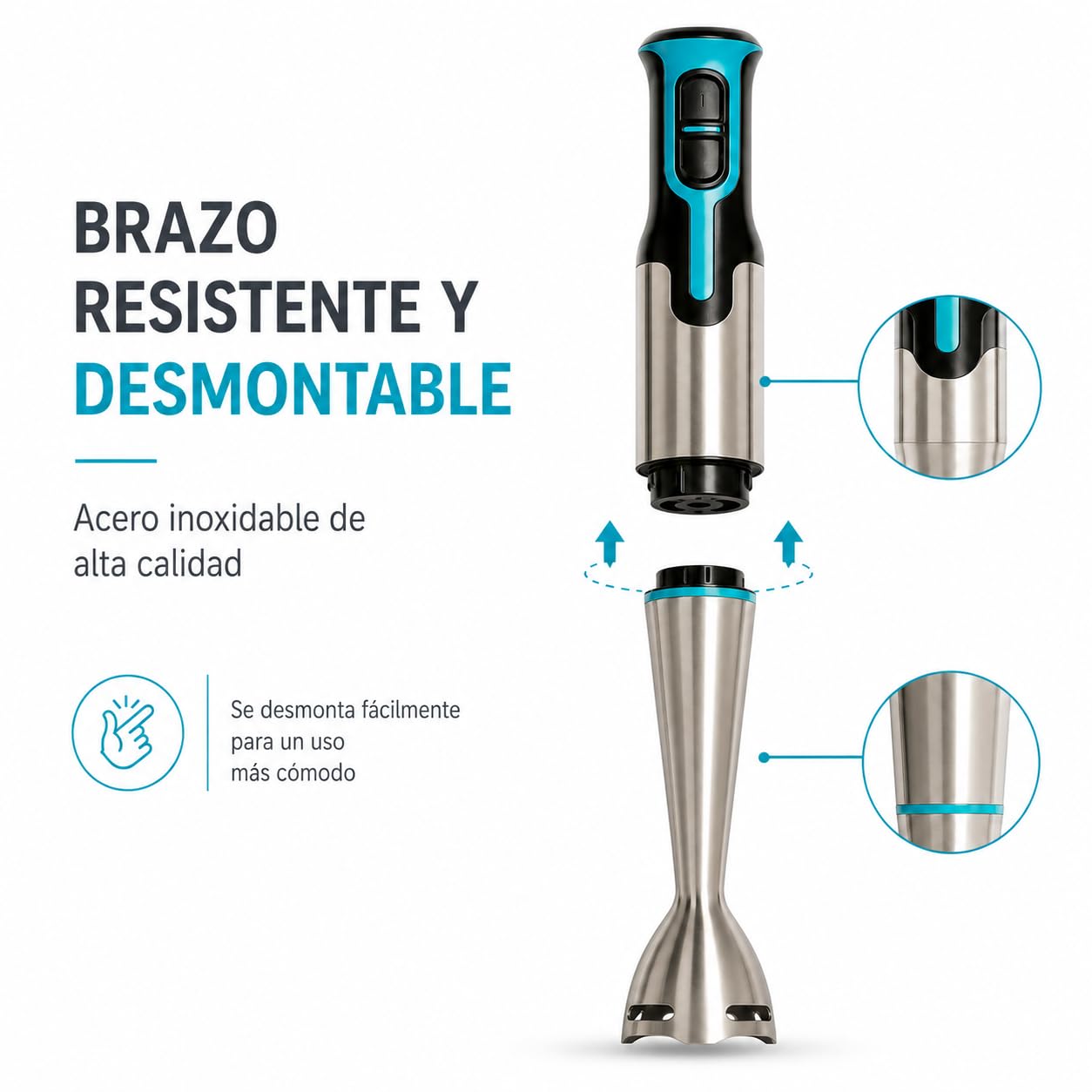 Batidora de mano 700w 2 velocidades, cuchillas acero inoxidable (AZUL) | 2 cuchillas de acero para batidos, cremas, purés y salsas; fácil limpieza