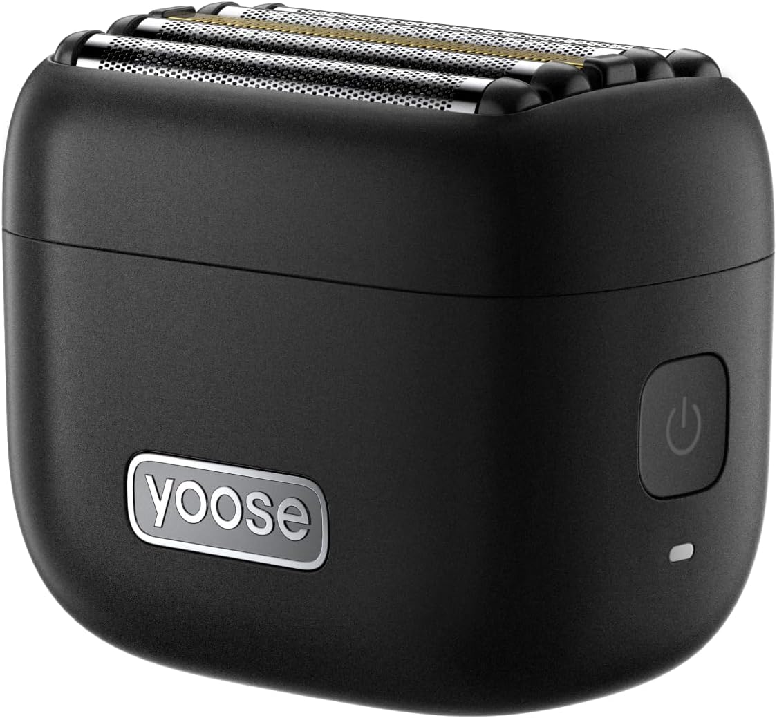 yoose MINI 5 Foil Shaver, Portable Electric Razor for Men, Magnetic 5-Blade Cutting Head, IPX7 Waterproof, USB-C Rechargeable, 90 Min Cordless Dry Shave, Electric Shaver with Pouch, Black