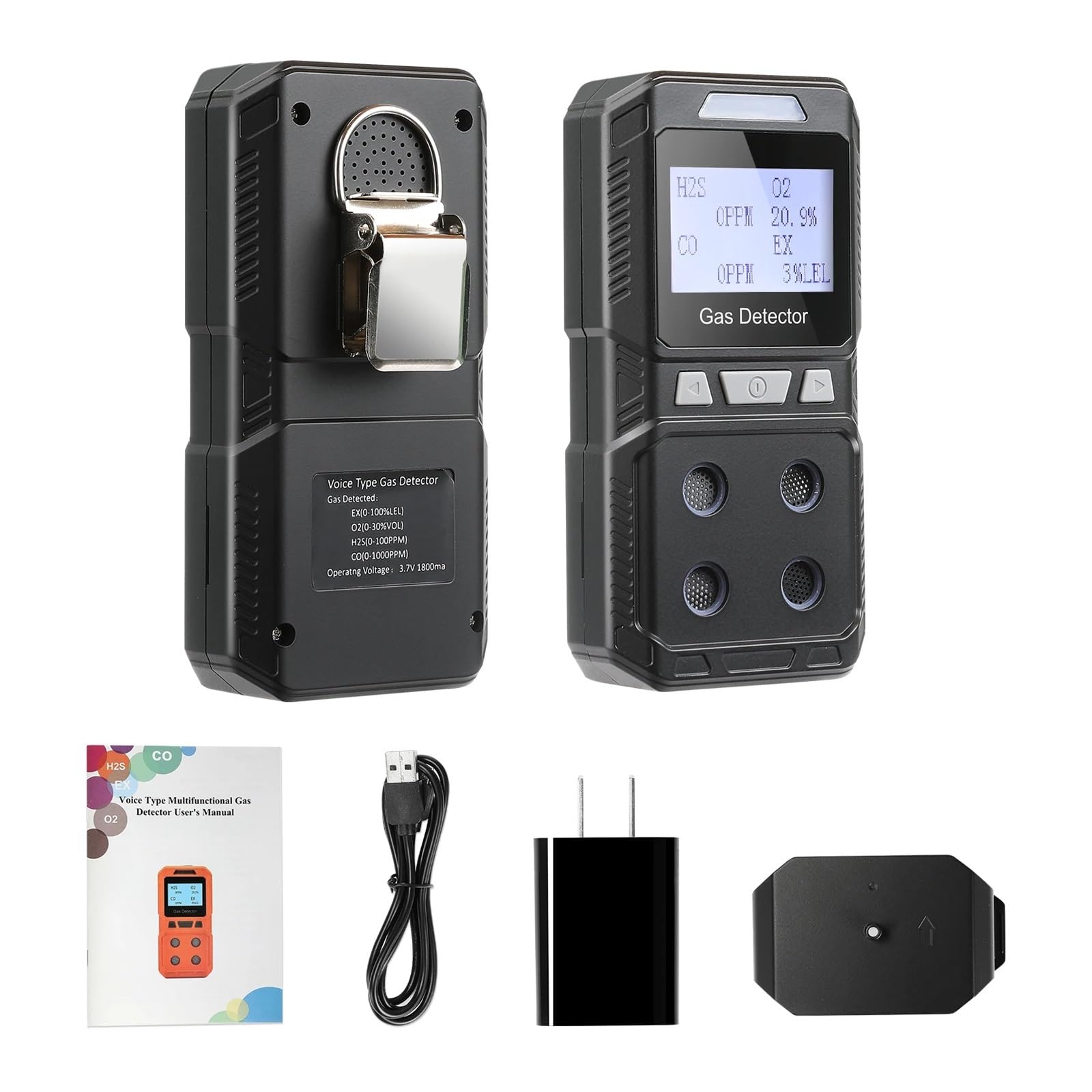 Detector de 4 gases portátil, monitor multigas recargable, analizador de calidad del aire, medidor de gas EX O2 H2S CO 4 en 1 de alta precisión