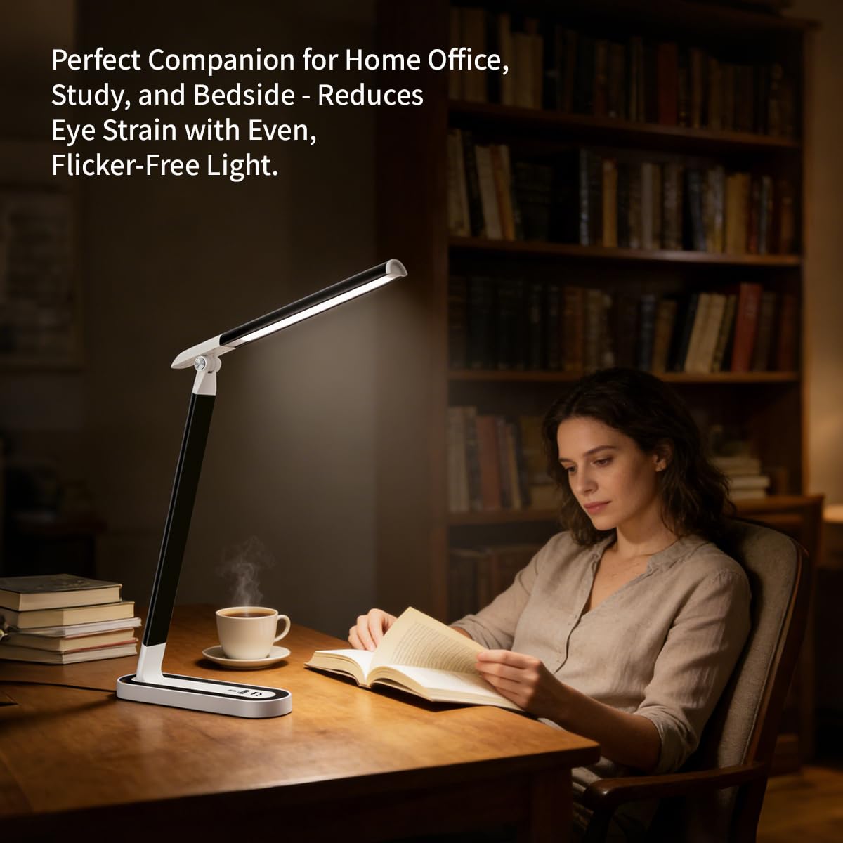 Lámpara de escritorio con 36 LED, 3 niveles de brillo, control táctil y función de memoria, lámparas de lectura para oficina en casa, color negro