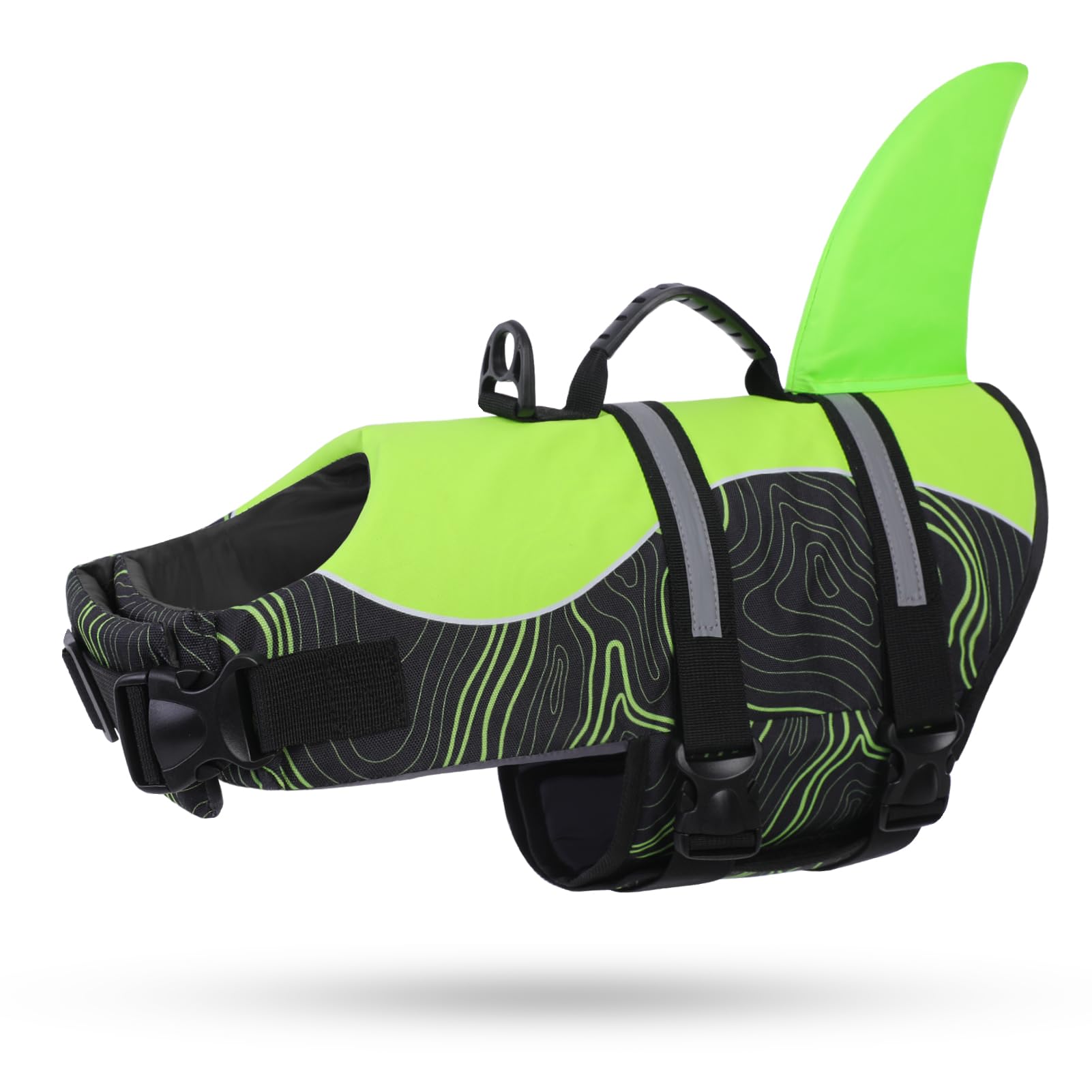 Queenmore Salvagente Cane Squalo, Giubbotto Salvataggio Per Piscina Mare, Taglia Grande, Per Labrador, Golden Retriever, Levriero Per Kayak, Barche, Nuoto Ed Emergenze, Greenblack,XL