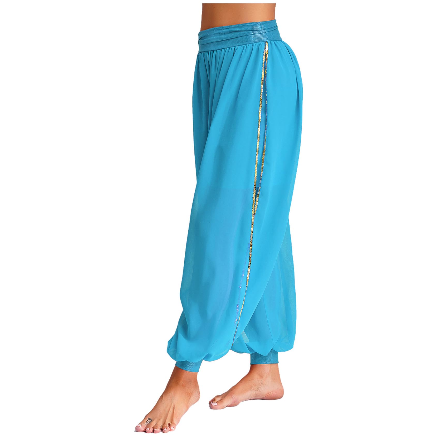 Damen Haremshose Tanzhose Bauchtanzhose mit Schlitz Bauchtanz Kostüm Mottoparty Karneval Fasching Tanz Kostüm