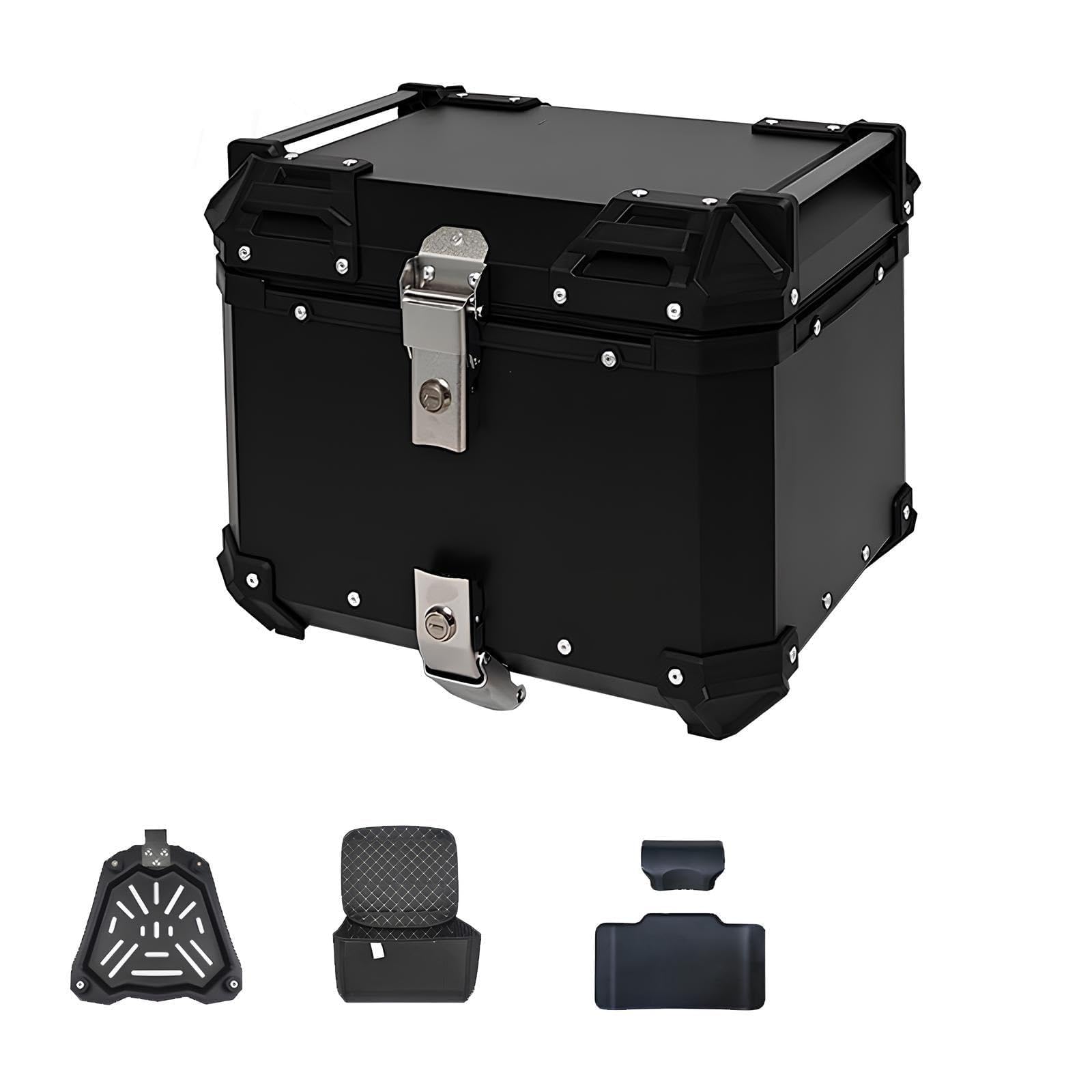 Baúl Moto Aluminio 45L Impermeable con Cerradura y Base Universal