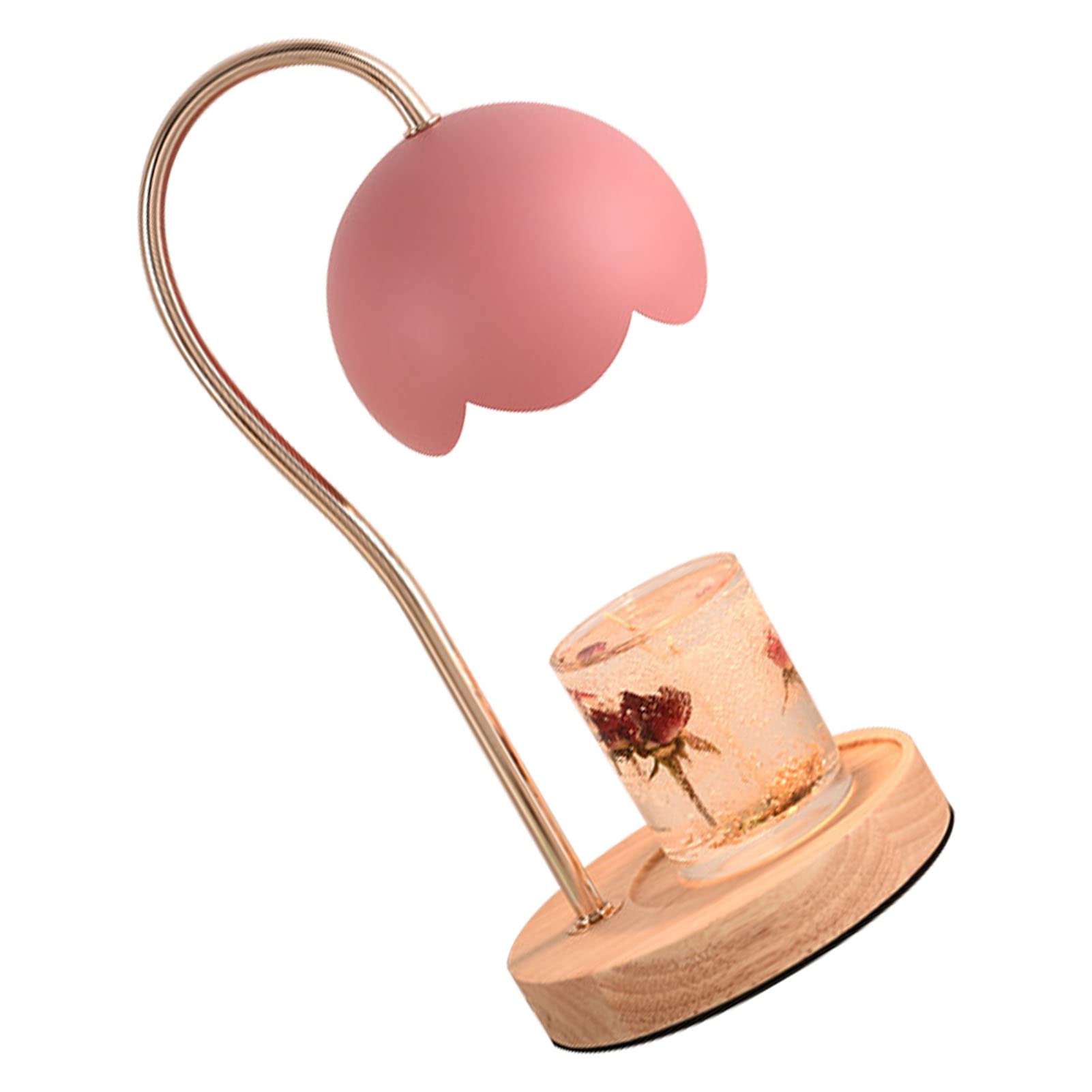 ViaGasaFamido Lampe Chauffe-bougie Parfumée Nordic Rose Parfumée Cire Fondante Lanterne Chauffe-bougie Réglable en Métal à intensité Variable avec Base en Bois pour Chevet de Chambre (Rose)