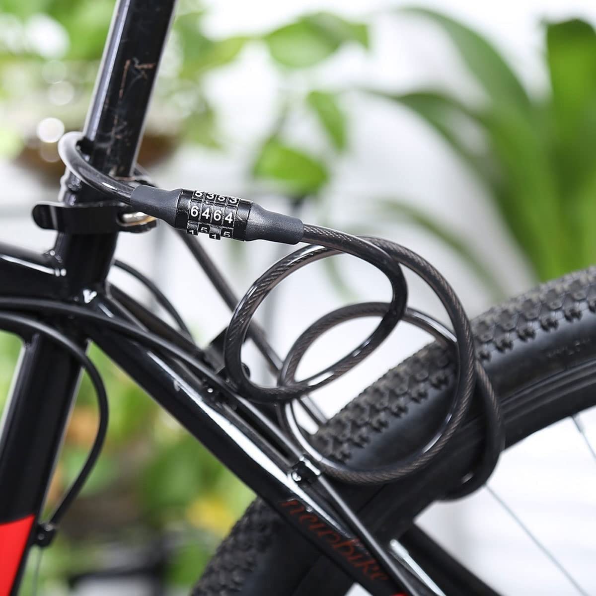 Lucchetto antifurto per Bicicletta, con 4 Codici digitali, Cavo in Acciaio Inossidabile per Moto, MTB, Lucchetto di Sicurezza per Bicicletta (Nero 100x0,8 cm)
