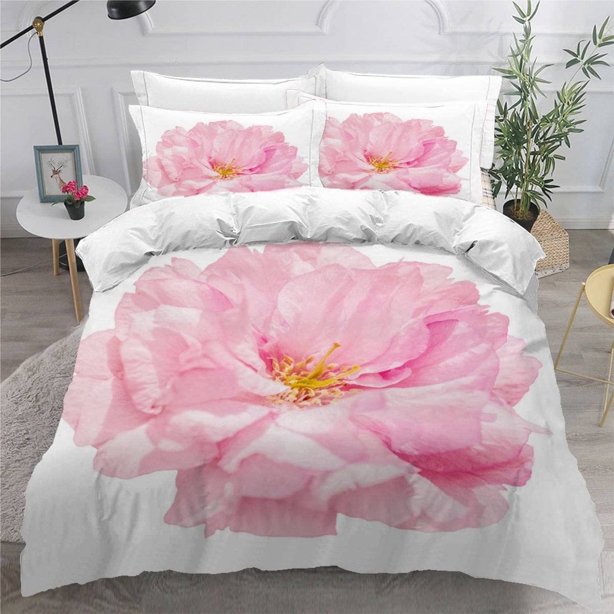 Housse de couette anti-plis en microfibre douce parure lit fleurs de cerisier 200x200