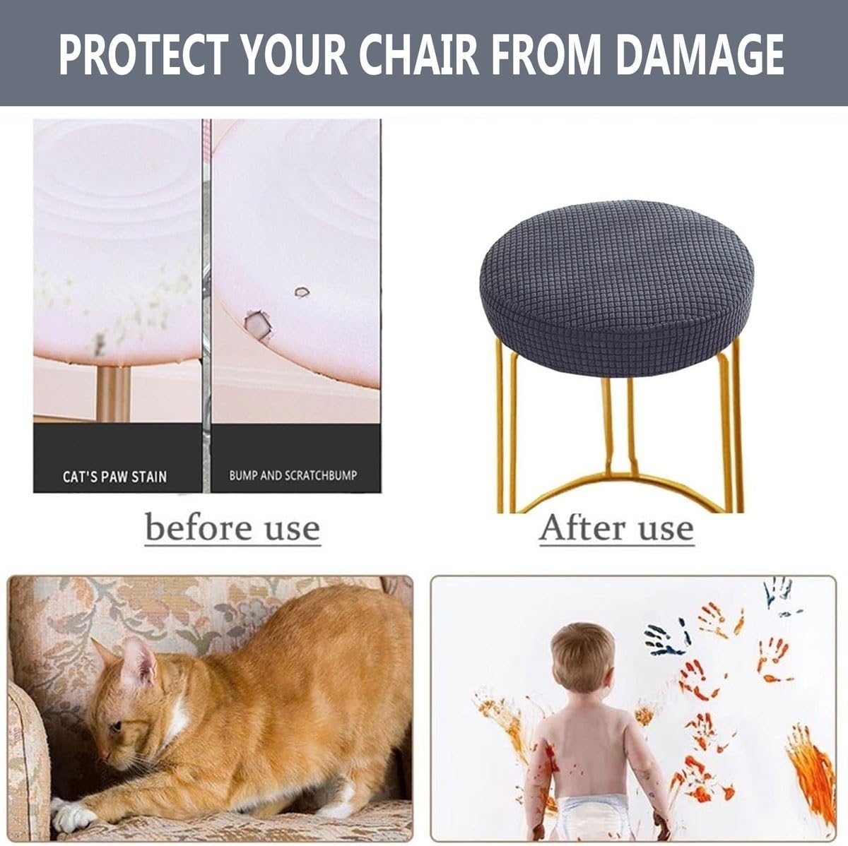 Housse De Tabouret De Bar Rond Élastique Et Pivotant, Couverture De Tabouret Extensible Housse De Protection Pour Tabouret Rond Carré De 28-32/43-48/30- 36Cm, Lavable Et Facile D'entretien ( Color : 9