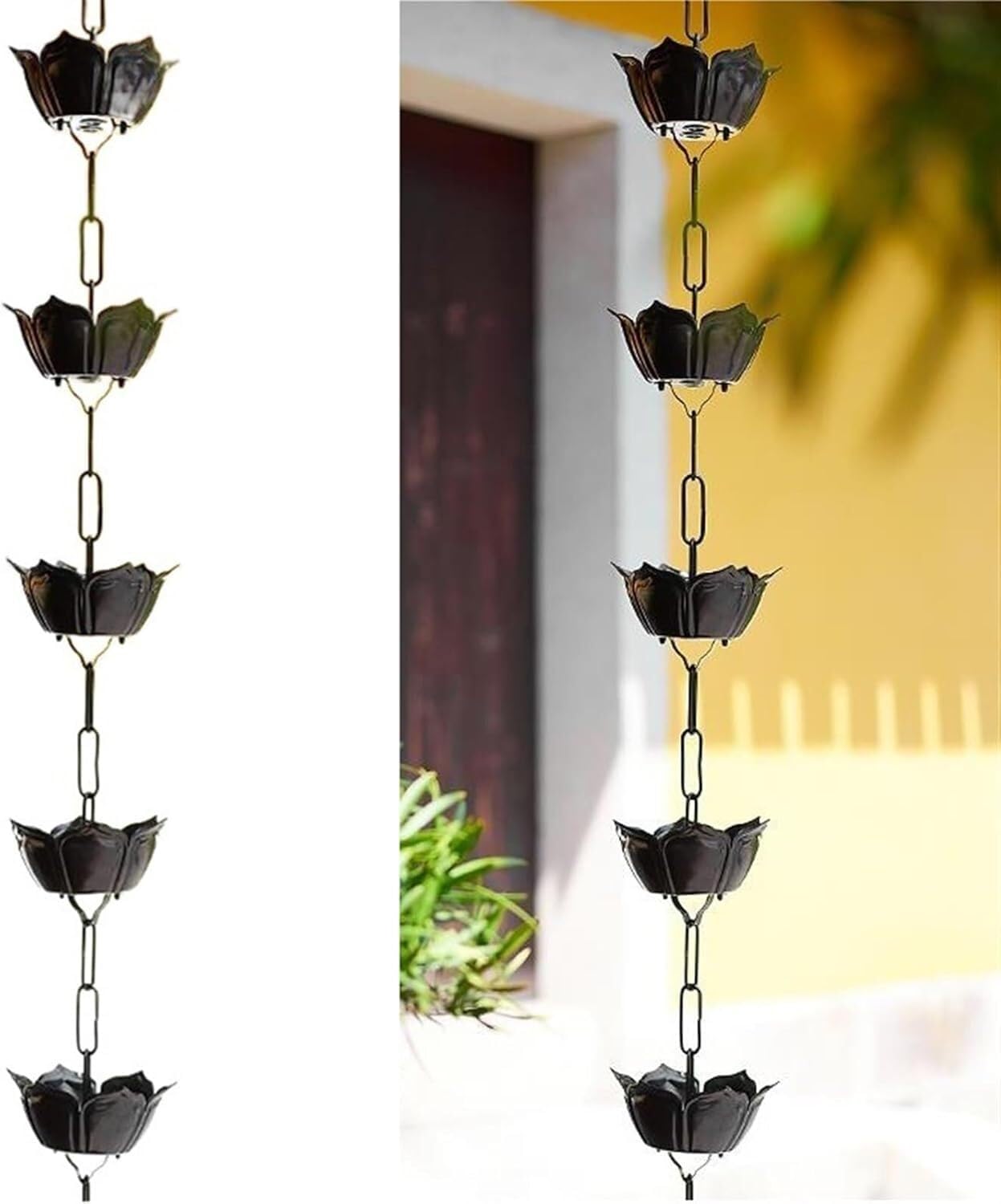 WOTZOV Petal Rain Collector Cups, Outdoor Garden Eaves Drainage Rain Downspout Chain, Rain Gutter Chain For Divert Courtyard Roof Water，1.5m/4.92ft