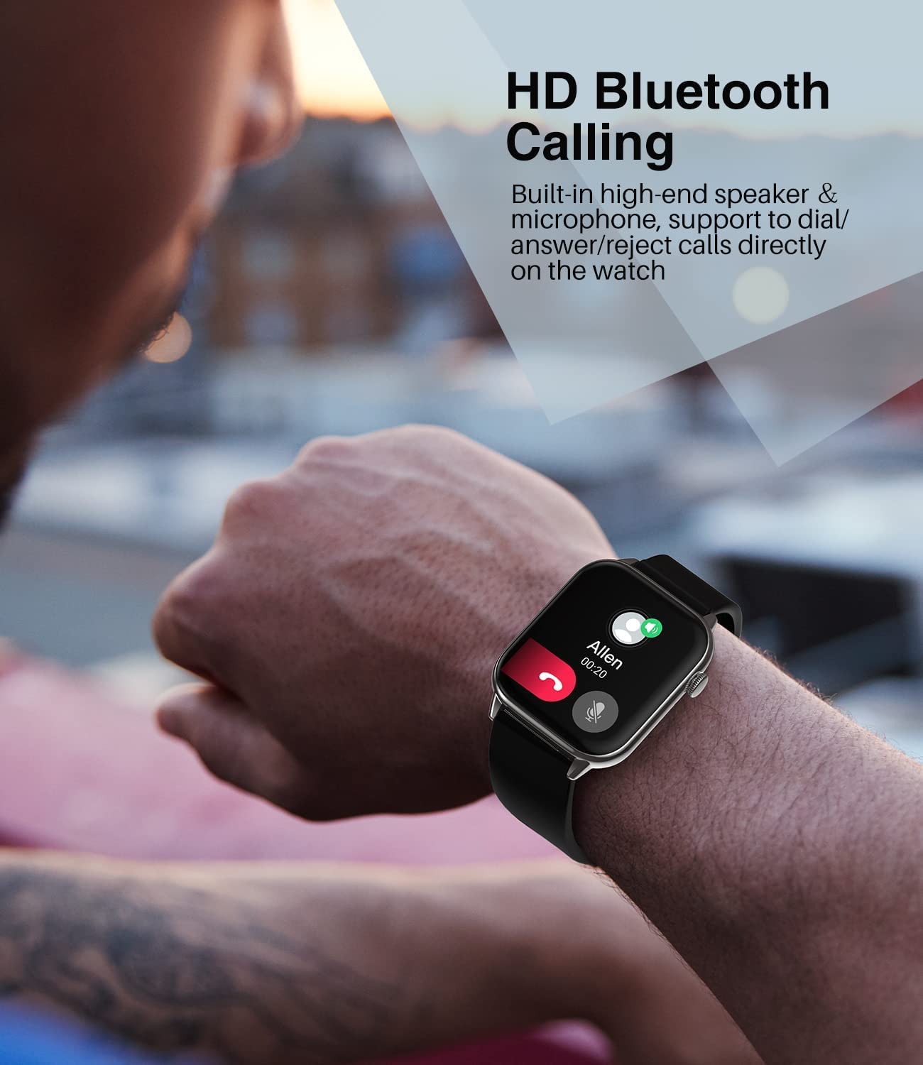 SOUYIE Inteligentny zegarek z funkcją połączenia Bluetooth, ekran dotykowy HD o przekątnej ekranu 1,7 cala, monitor aktywności fitness, krokomierz, pomiar tętna, krokomierz, wodoodporny smartwatch