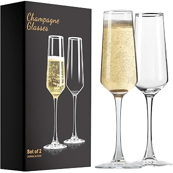 ParaCity Champagne Glasses Set 250 ml Lead-Free Glass Flute Shape Set