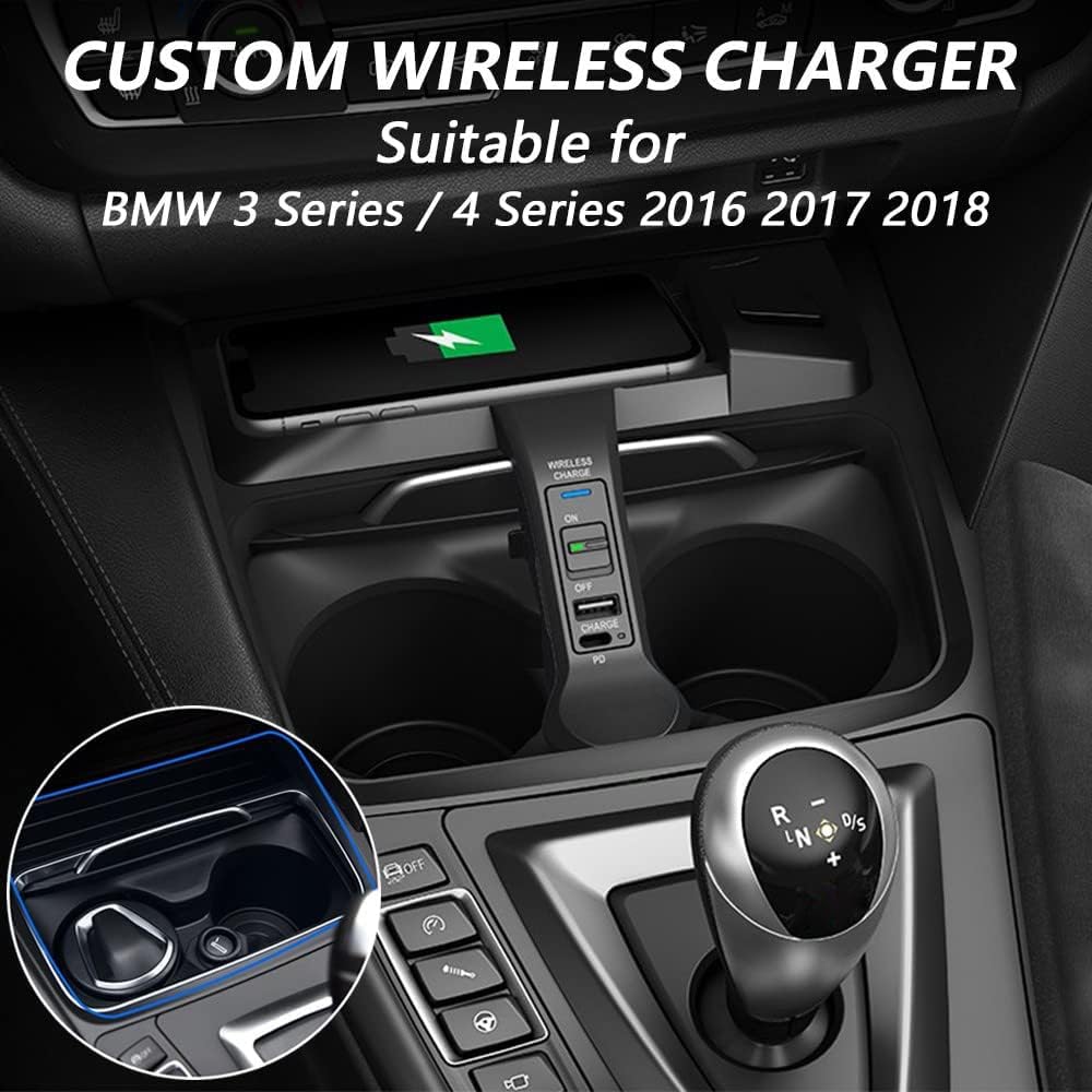 Caricatore Wireless Auto per BMW 3 Series 4 Series M3 M4 2016-2018 15W Qi Pannello Accessori Console Centrale Rapida Ricarica Telefono Pad Regalo per BMW F30 F31 F32 F33 F35 F36 Possessori