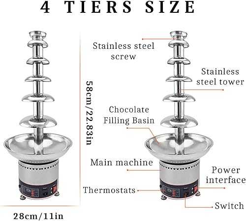 Miniatura 4 de Fuente de chocolate comercial, juego de fondue de chocolate, 4567 niveles de acero inoxidable Fondue controles de calor y motor, para equipo de bufé
