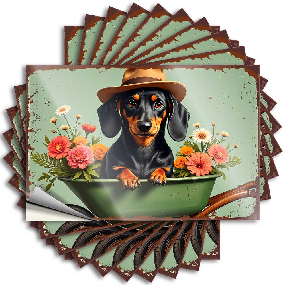 Fzfn Colour Funny Sticker - Feminist Tumbler Floral Wheelbarrow With Dapper Dog For Math Bedroom Door Decor(8X12cm)