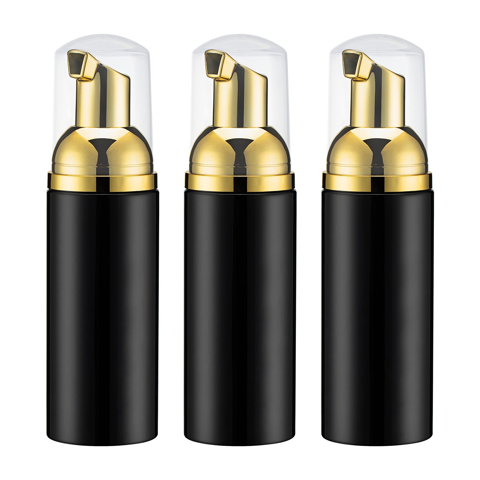 2oz. Foam Pump Bottle Dispenser (3PCS) Small Foaming Soap for Travel, Hand Cleaning,Cosmetics Packaging(60ML, Gold&Black)