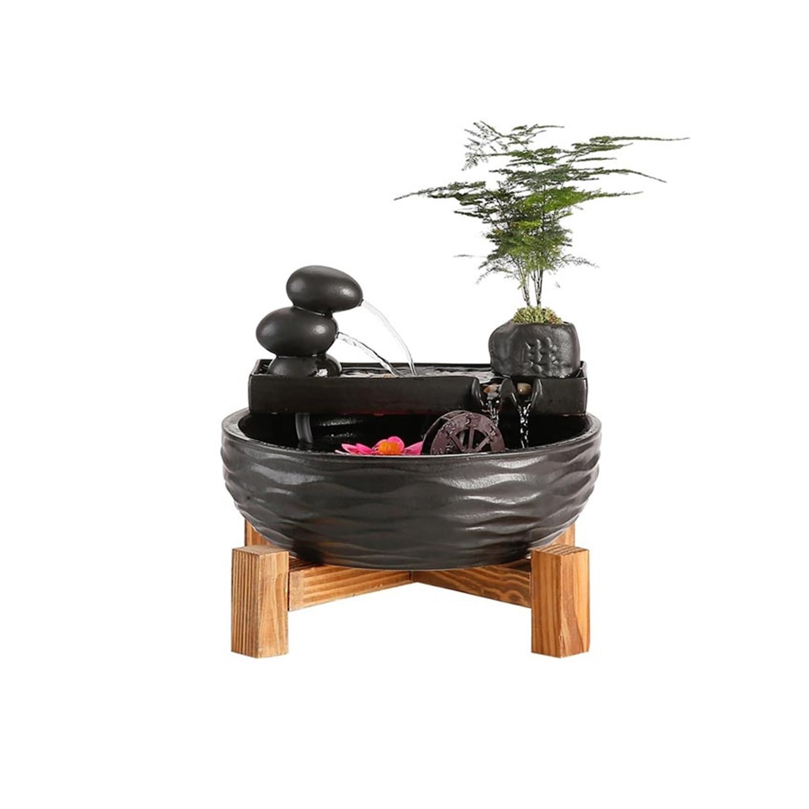 ZTHYSHOZ Tabletop Fountain Waterfall Tabletop Water Fountain, Flowing Fish Tank Ornaments for Home Office Decor(Black)