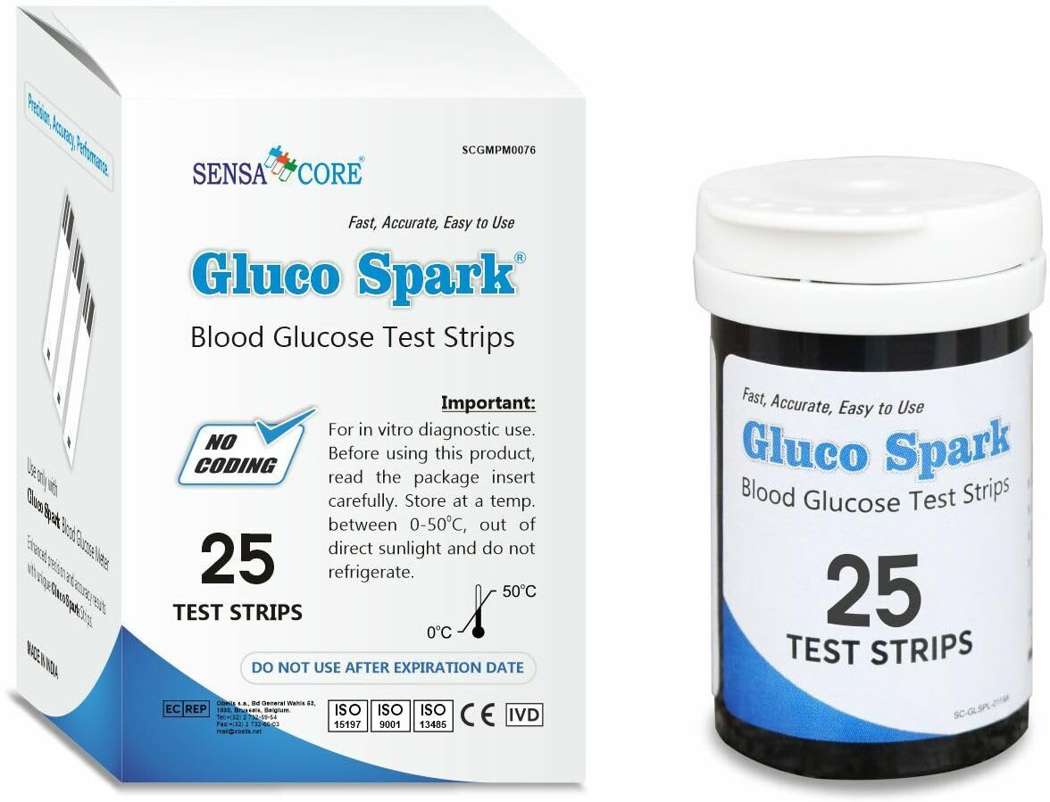 Gluco Spark Blood glucose Test Strips | Pack of 25 Strips | Sugar Test Strips compatible only with Glucospark glucose meters and not with any other glucose meters(B-Arm) (B0CB43HLX7) Amazon Price History, Amazon Price Tracker