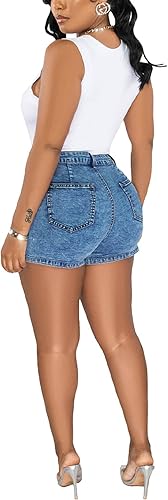 Miniatura 3 de Molisry Pantalones cortos de mezclilla para mujer, falda pantalón de mezclilla de cintura alta con dobladillo asimétrico de doble cara