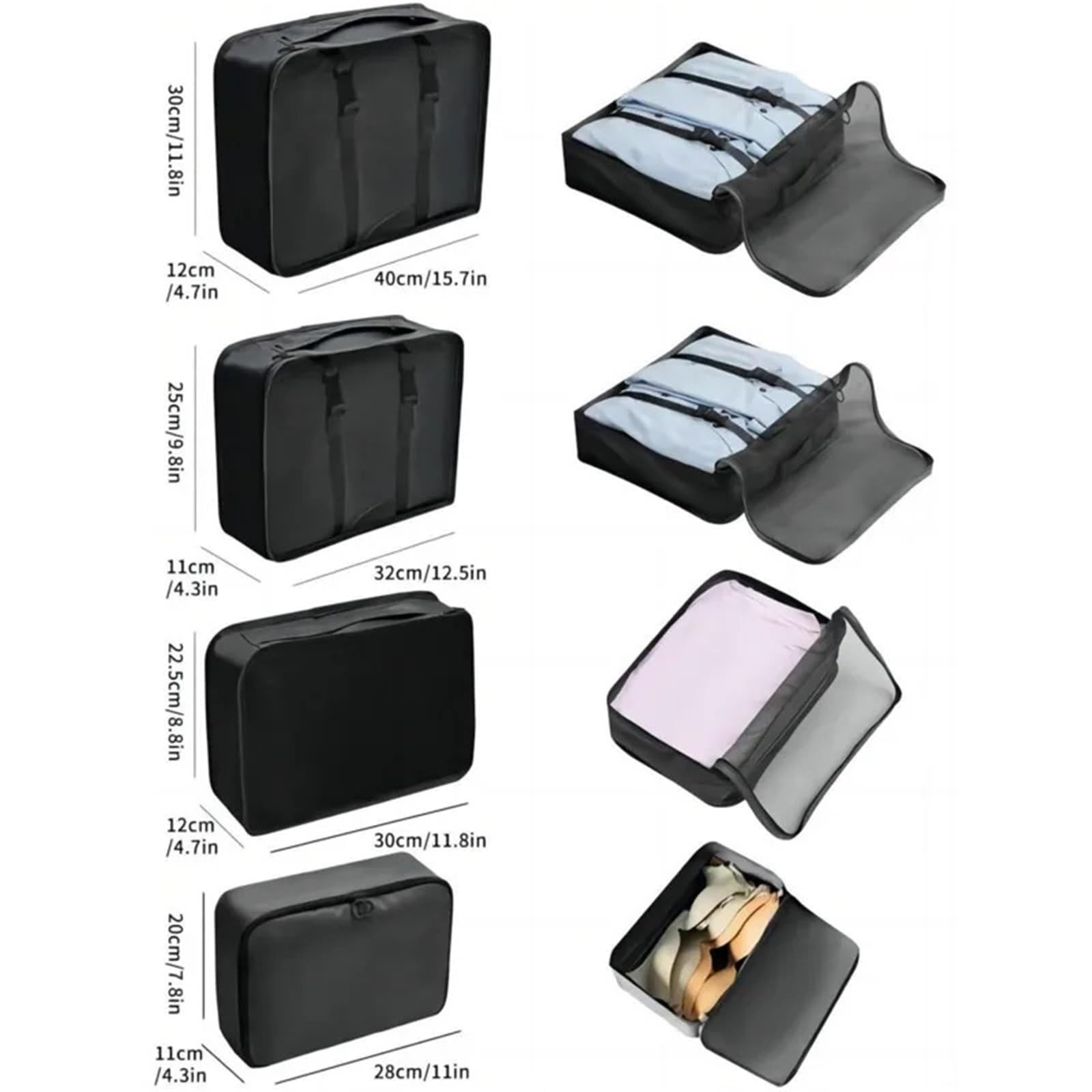 Set di 9 borse portaoggetti da viaggio portatili for riporre valigie, bagagli, vestiti, organizer for guardaroba, scarpe per Vestiti, Scarpe, Cosmetici(Gray)
