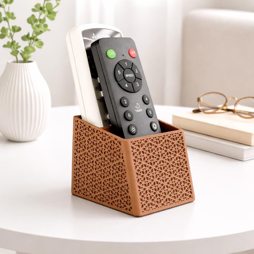 Decorative Dual Remote Holder | Stylish Lattice Remote Organizer for TV, AC & Set Top Box Remotes | Modern Tabletop Remote Stand for Living Room & Desk (Brown)-image-42