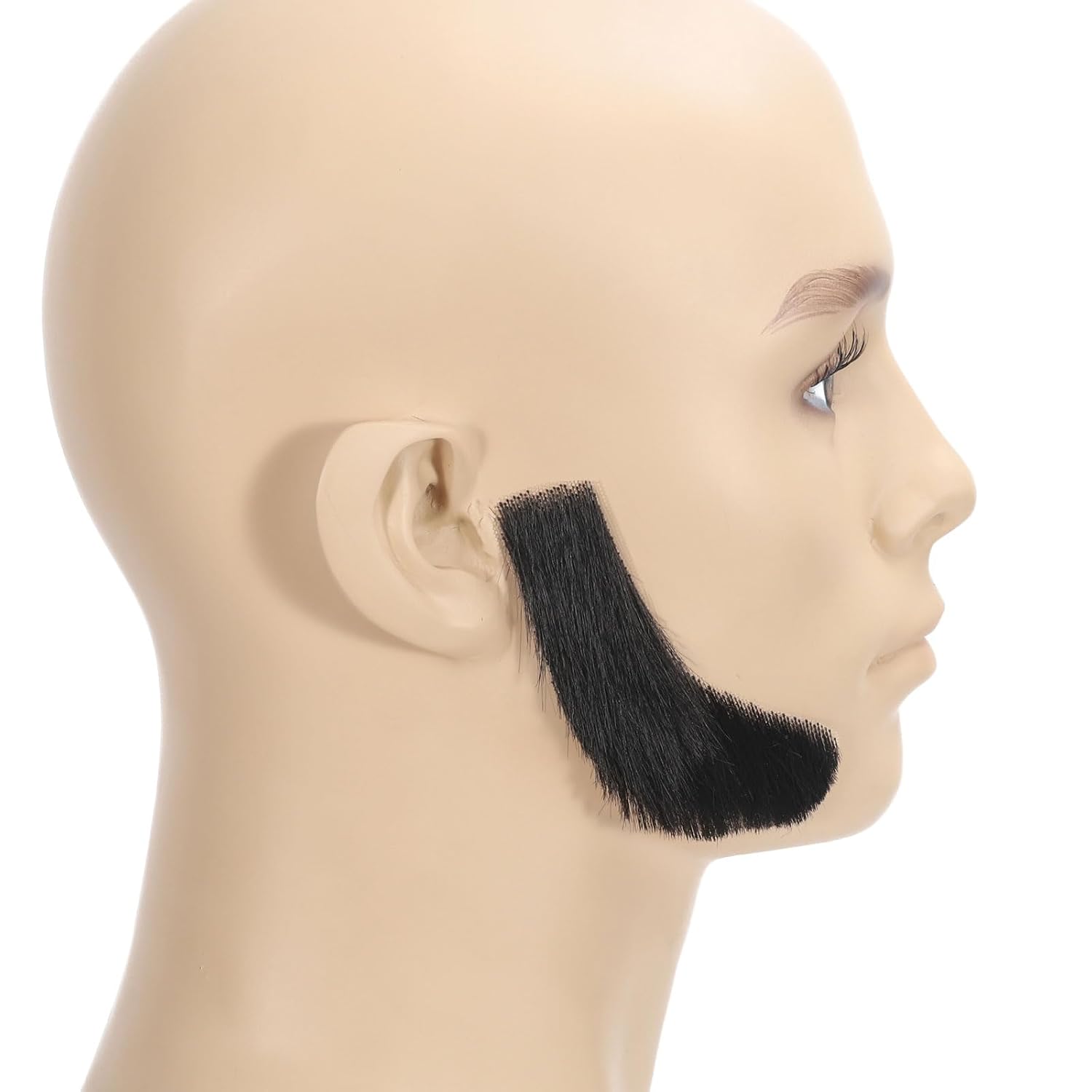 Natural Black 100% HandKnoted Human Hair Realistic False Novelty Fake Facial Hair Sideburns (Black)