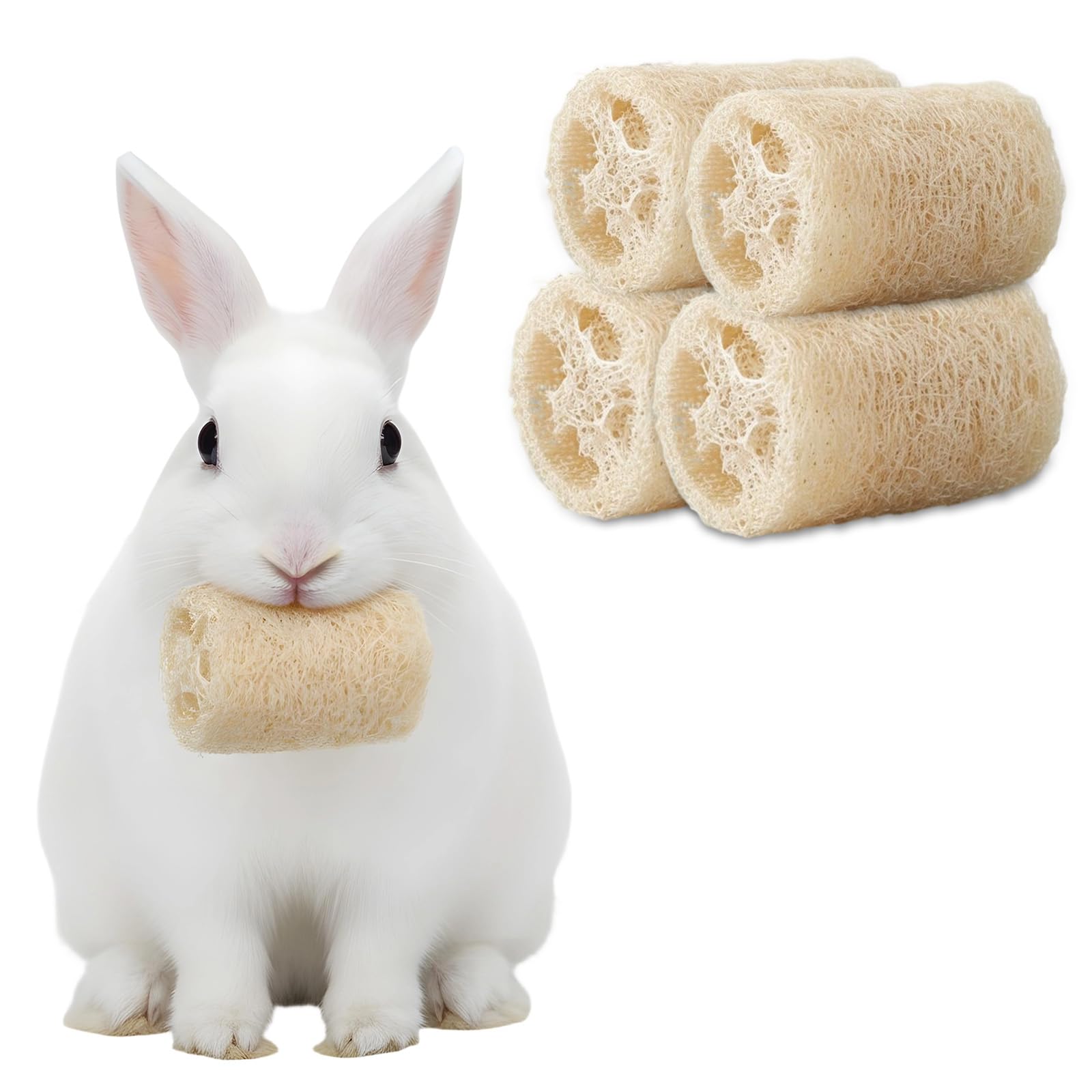 4 PCS Rabbit Chew Toys Natural Loofah Bunny Toys Pet Enrichment Accessories Bunny Teeth Grinding Toy Small Animal