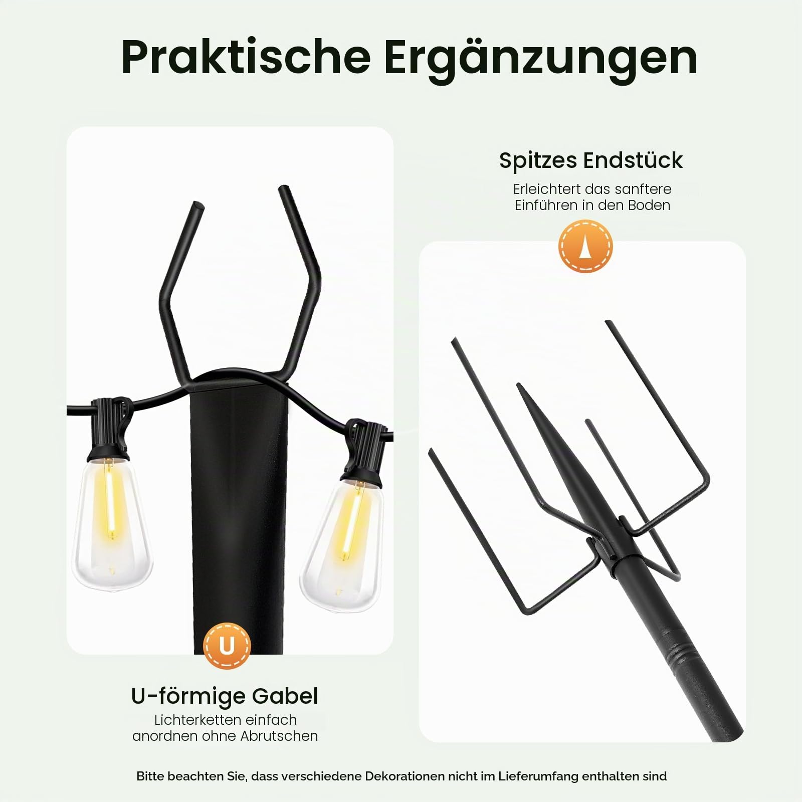 4er Set Lichterkette Pfosten Garten, 3m Metallstangen mit Haken, Außen Lichterketten Ständer mit U-förmiger Gabel und Bodenspieß, für Patio, Terrasse, Hof Dekoration