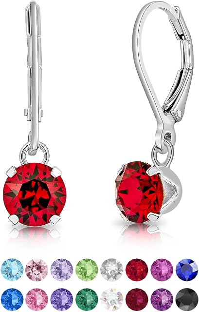 DTPsilver® 925 Sterling Silver Dangle Leverback Earrings - Crystals - Swarovski earrings - drop earrings for women - swarovski - Diameter: 6 mm