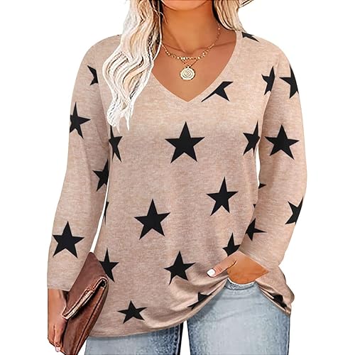 RITERA Womens Plus Size Tops Long Sleeve Shirts V Neck Tunics Fall Casual Pullover Loose Fit Basic Tshirt XL-6XL 14W-30W