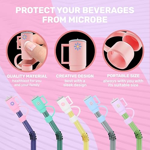 Miniatura 4 de Stanley Cup - 5 fundas de paja para Stanley Cup de silicona adecuadas para popotes reutilizables, cubierta de popote Stanley de colores variables,