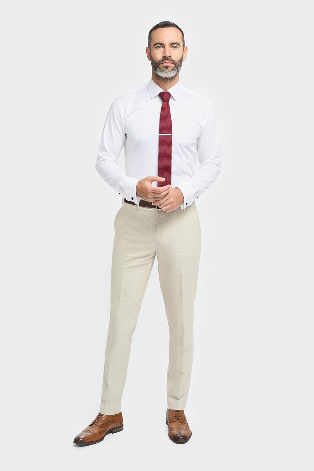 Men’s Boys’ Cotton Beige Microcheck Suit, Slim Fit Father & Son 3-Piece Wedding Attire