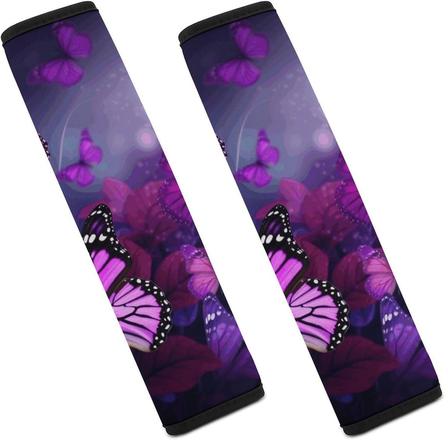 2 PCS Super Soft Car Seat Belt Pad, Cute Purple Butterflies Printed Waterproof Sweat-Absorbing Seat Belt Covers Backpack Shoulder Pad for All Car Seats Baby Strollers