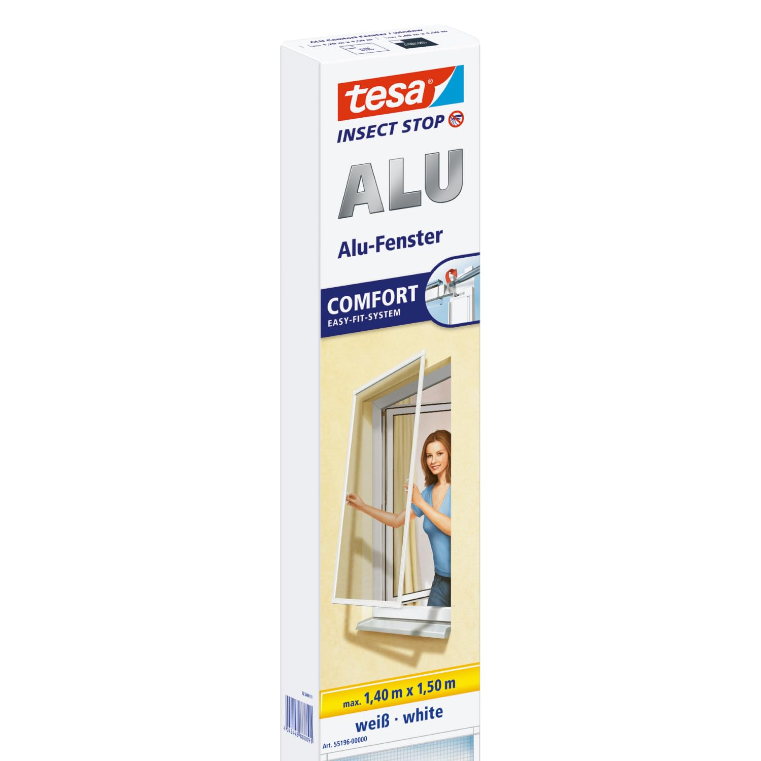 tesa Insect Stop Aluminium Rahmen Fliegengitter für Fenster 140 cm x 150 cm