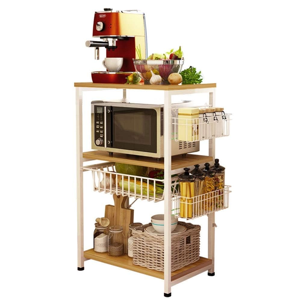 OGFC 46600 Classic Floor-Standing Kitchen Microwave Oven Rack 3 Layers Kitchen Shelf Vegetable Basket Multifunction Oven Rack Bread Machine | Condiment | Pot | Rice Cooker Shelf L52×W33×H70cm-image-39