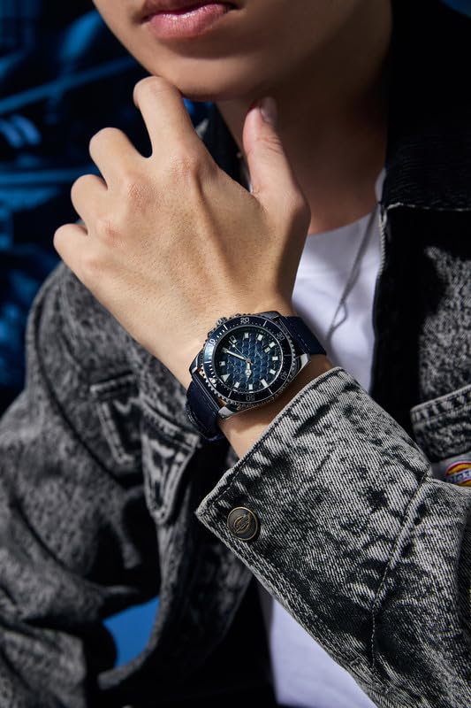 Image of Giordano Analog Quartz Watch for Men with Black Textured Fish Scale Dial, Luminous Hands & Markers, Date Window, Nylon NATO Strap, Rotating Bezel