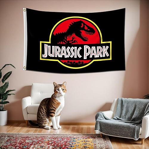 Miniatura 3 de Bandera jurásica de parque, bandera de dinosaurio de película (3 x 5 pies, resistente, poliéster 150D duradero) ojales de latón para dormitorio