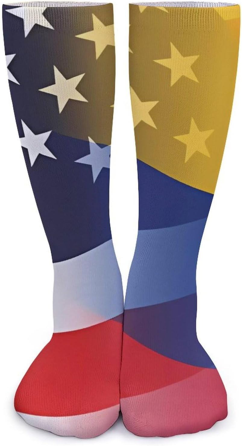 Colombia And U.S. of Flag Knee High Socks Casual Long Stockings Over Calf Sock Tube for Women Men