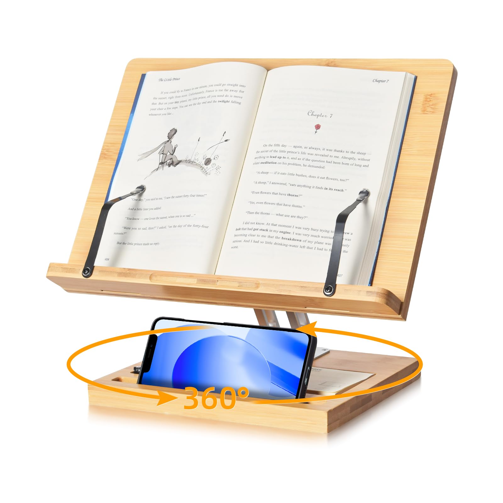 Navaris Porte-livre - Support universel 34 x 24 cm en bois d'acacia pour livre de cuisine tablette liseuse - Pupitre de lecture pour table bureau