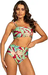 Biquini Top Faixa Hot Pants Cintura Alta Estampado Sem Bojo