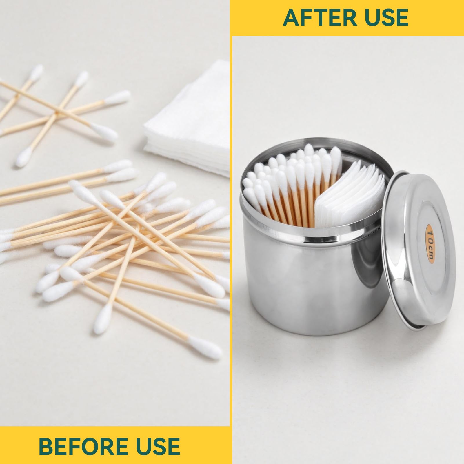 Organizador de almacenamiento para encimera de tocador de baño, caja contenedora de tarro de caja de acero inoxidable con tapa, vaso de bola de algodón para tarro de bote para bastoncillos de algodón