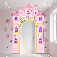 WADORN Pink Castle Photo Holder Banner, 161 x 263 cm Birthday Party Decorations Princess Castle Large Background Princess Themed Porch Banner Hanging Backdrop for Supplies