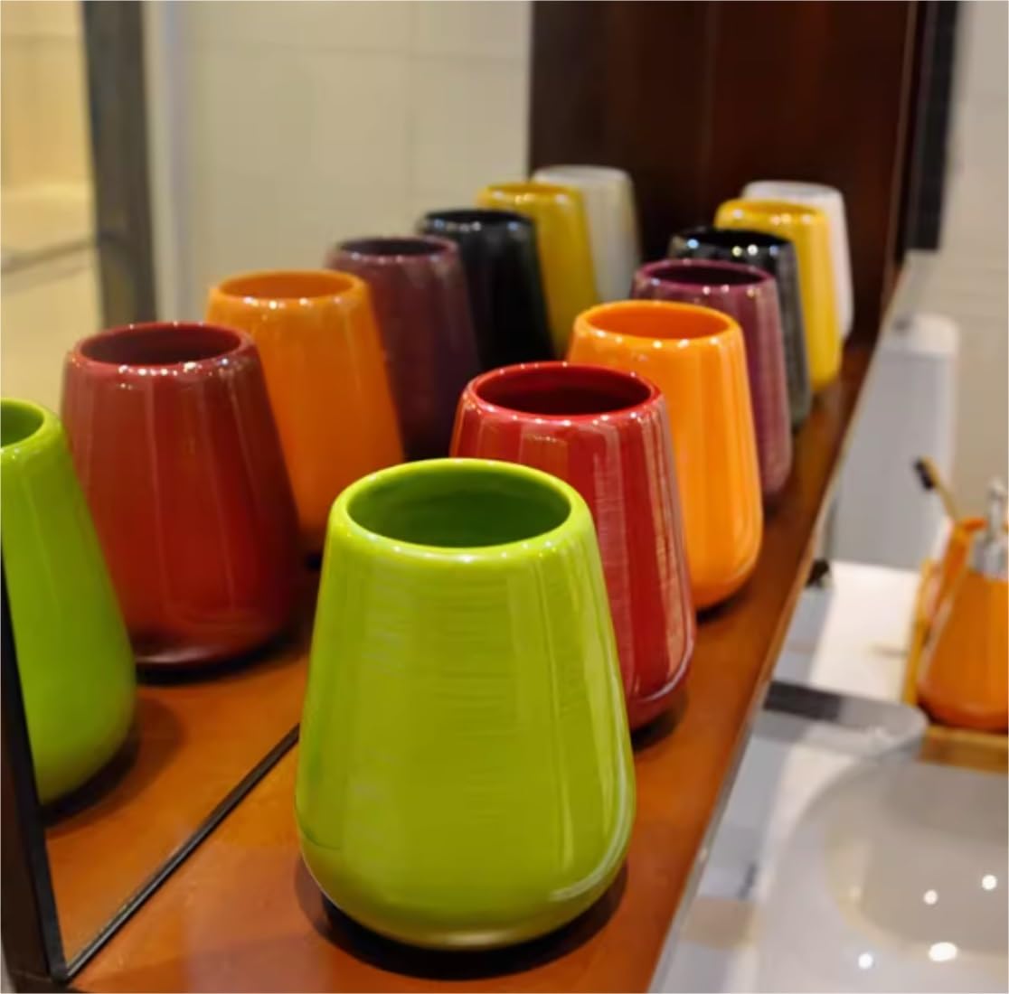 Decoracion Baño Encimera Baño Juego De 5 Accesorios De Baño De Cerámica, Incluye Soporte para Cepillo De Dientes, Jabonera Y Taza Utensilios Baño(Grün)